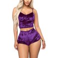 thumbnail image 1 of Women 2PCS Lingerie Set Slim Solid Sling Crop Top Short Elastic Band Pants, 1 of 9