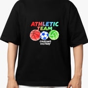 Men'S Sports Team Graphic T-Shirt - Lightweight And Breathable, Featuring Sports Ball Designs (Soccer, Volleyball) with a Slogan of Pursuing Victory - Casual Crew Neck Shirt Embodying Team Spirit,