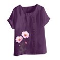 thumbnail image 4 of Pisexur Hauts pour Femmes, Chemisiers pour Femmes Chic Décontracté, Haut en Lin Décontracté pour Femmes à Col Rond Grande Taille Imprimé à Manches Courtes avec Boutons T-shirt Blouse Violet, P, 4 of 5