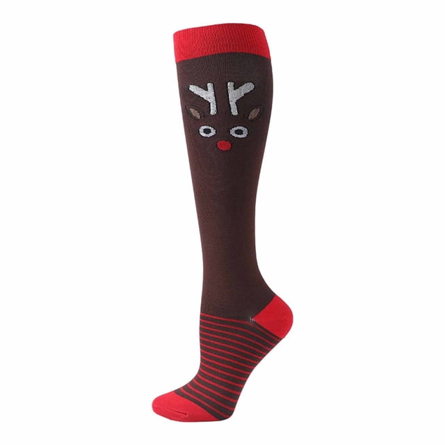 Aocisk Chaussettes Mi-Mollet Imprimées de Noël, Chaussettes Longues Jusqu'aux Genoux avec Conception de Compression, Chaussettes de Compression pour Soutien L L/TG