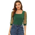 thumbnail image 1 of INSPIRE CHIC Hauts Décontractés pour Femmes à Encolure Carrée Manches 3/4 en Maille Vert Foncé TP, 1 of 5