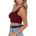 thumbnail image 2 of Débardeurs Courts Sans Manches pour Femmes Aguichant une Épaule T-Shirts Basiques (Rouge Vin, TTG), 2 of 5