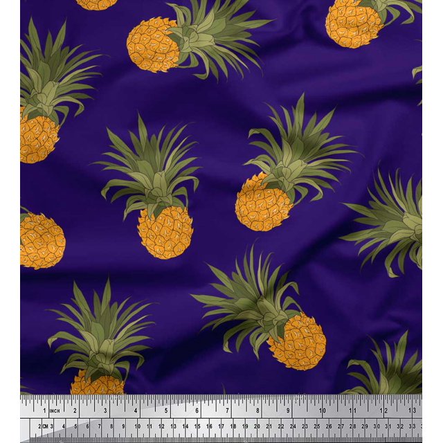 Soimoi Purple polyester Crepe Fabric Pine Fruits Print Sewing Fabric Yard 42 Inch Wide