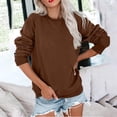 thumbnail image 3 of Mrat Chandail Sans Capuche pour Femme Uni Ample à Col Rond à Manches Longues Chandail Sans Capuche Hauts Chandails à Capuchon Chandail Uni Veste Ample Blouse à Poche Chandail Brun P, 3 of 4
