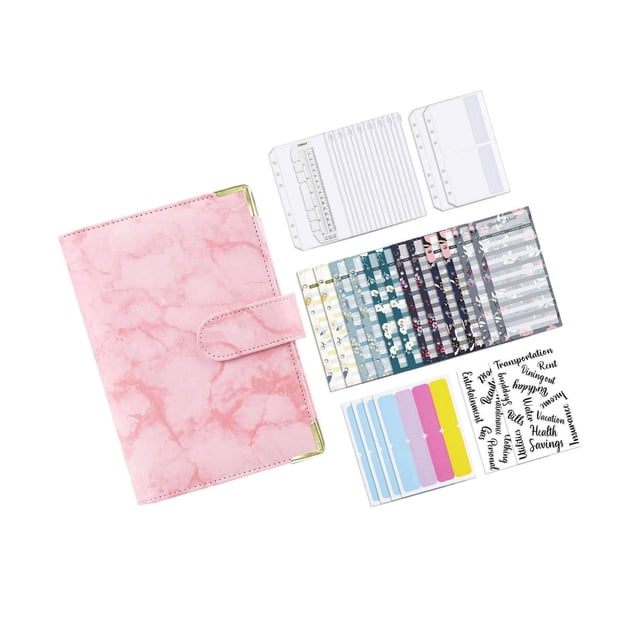 Notebook Binder with Label Stickers for leather notebook binder Cash Bills Budgeting Expense Saving Pink