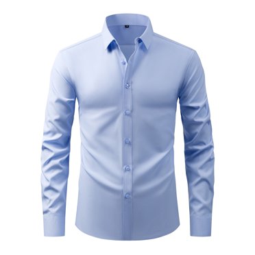 breaise Men's Dress Shirts Wrinkle-Free Formal Shirt Solid Long Sleeve Business Casual Button Down Shirts Slim Fit Oxford Light Blue XS Sans frais de transport