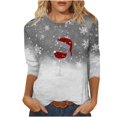 thumbnail image 2 of Meichang Hauts à Manches 3/4 pour Femmes T-Shirts Classiques de Noël avec Verre de Vin Graphique Coupe Ample Col Ras du Cou Hauts Décontractés Cadeaux pour Femmes pour Noël, 2 of 4