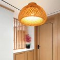 thumbnail image 3 of Bamboo Wicker Rattan Light Fixture Flush Mount Hanging Ceiling Lamp for Living Room Bedroom Dining Room,30X18cm, 3 of 8