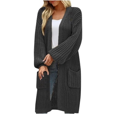 Yuyuzo Womens Plus Size Cardigans Cable Knit Sweater Jackets Long Sleeve Open Front V Neck Solid Color Outwear