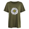 thumbnail image 4 of Hauts d'Été pour Femmes 2023 T-shirt à Manches Courtes Imprimé Petite Marguerite Col Rond Ample Blouse Pull, 4 of 5