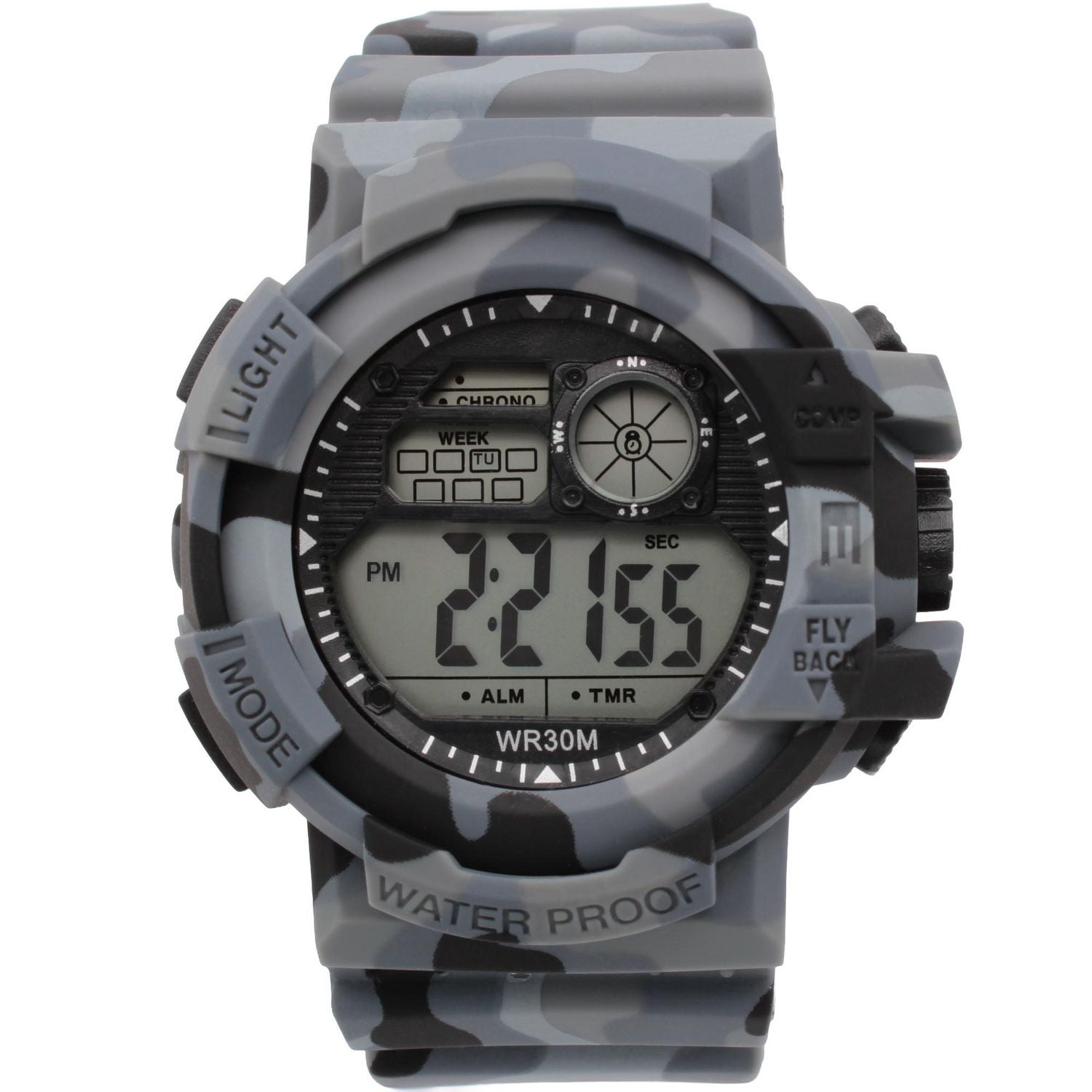 Gray Camouflage Digital Sports Watch with Black Dial