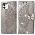thumbnail image 1 of Wallet Case for iPhone 7plus/8 plus, PU Leather Flip Protective Phone Case Wrist Strap Card Slots Holder Pocket Emboss Butterfly Flower Stand Case for iPhone Grey, 1 of 9