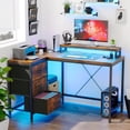 thumbnail image 2 of 2025 New Ergonomic L-Shaped Computer Desk with 4 Power Outlets, 2 USB Ports, 7-Color LED Lights, Removable Stand, Drawers & Bookshelf - Rustic Corner Gaming & Home Office Desk, 2 of 7
