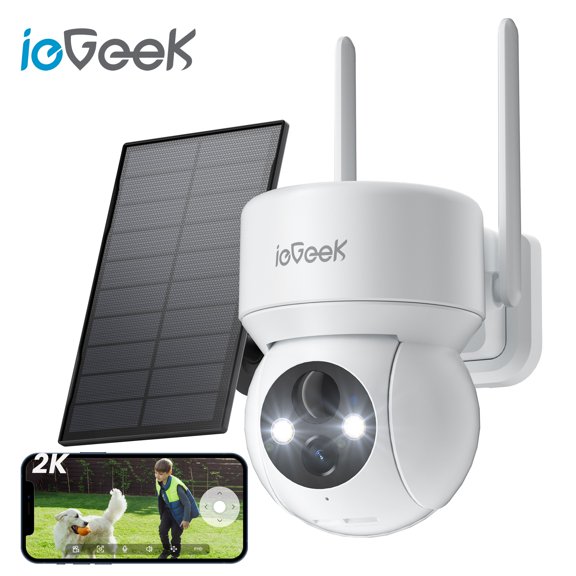 ieGeek Caméras de Sécurité Sans Fil pour l'Extérieur, Caméra Solaire WiFi 2K pour la Surveillance à la Maison, PTZ à Vue 360, Alimentée par Pile, Vision Nocturne en Couleur, Capteur de Mouvement