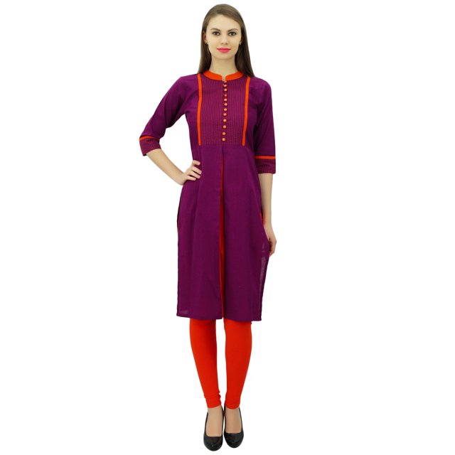 Phagun Kurti Droite à Col Mandarin pour Femmes, Robe Ethnique Indienne de Designer