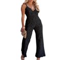 thumbnail image 1 of Women Elegant Jumpsuit V Neck Solid Color Lace Open Back Wide-leg Jumpsuits, 1 of 2