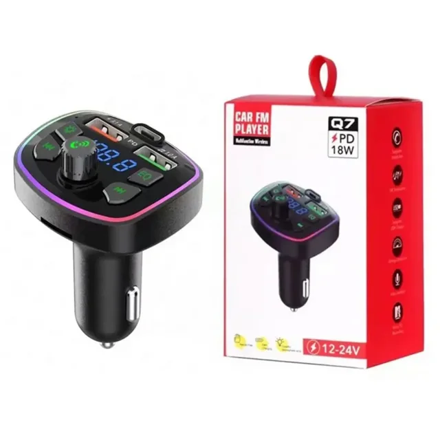 Car Bluetooth 5.0 FM Transmitter PD 18W Type-C Dual USB 4.2A Fast Charger LED Backlit Atmosphere Light MP3 Player Lossless Music