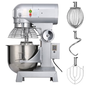 KFFKFF Industrial Mélangeur de cuisine 15Qt 600W, 3 Régimes variables 110/178/390 RPM, Robuste 110V, Livré avec bol en acier inoxydable, crochets, fouet, batteur, idéal