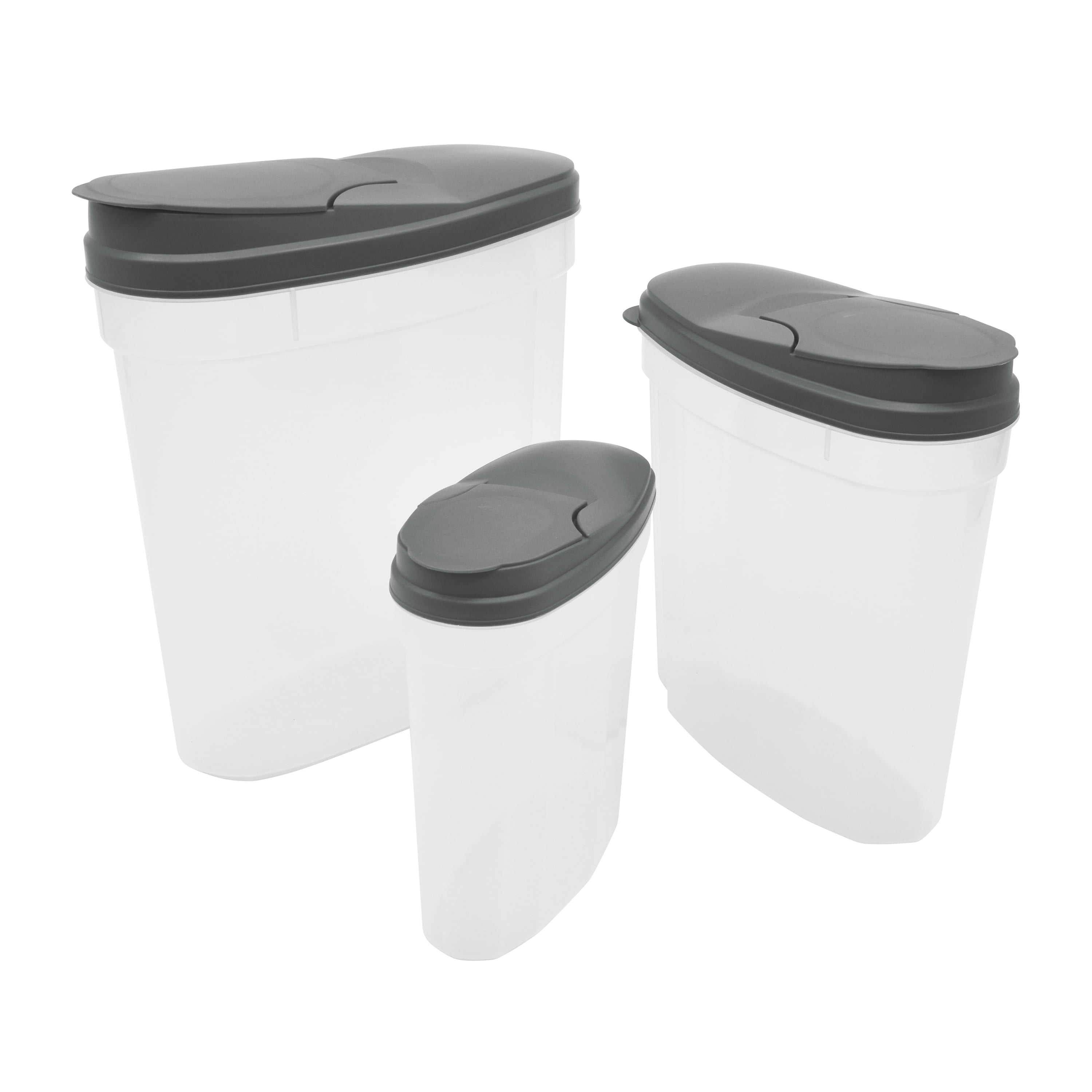 Mainstays Ensemble de 3 contenants à céréales en plastique gris avec couvercles, contenants de rangement alimentaire pour comptoir et garde-manger