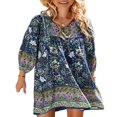 thumbnail image 1 of Robe d'Été Courte de Plage pour Femmes Manches Longues Col en V Boho Vintage Robe Florale, 1 of 9