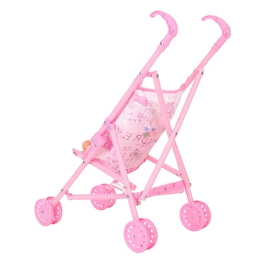 Poussette Poussette pour Bébé Nourrisson Pliable avec Poupée pour Poupée de 12 Pouces Mini Poussette Jouets Cadeau Rose