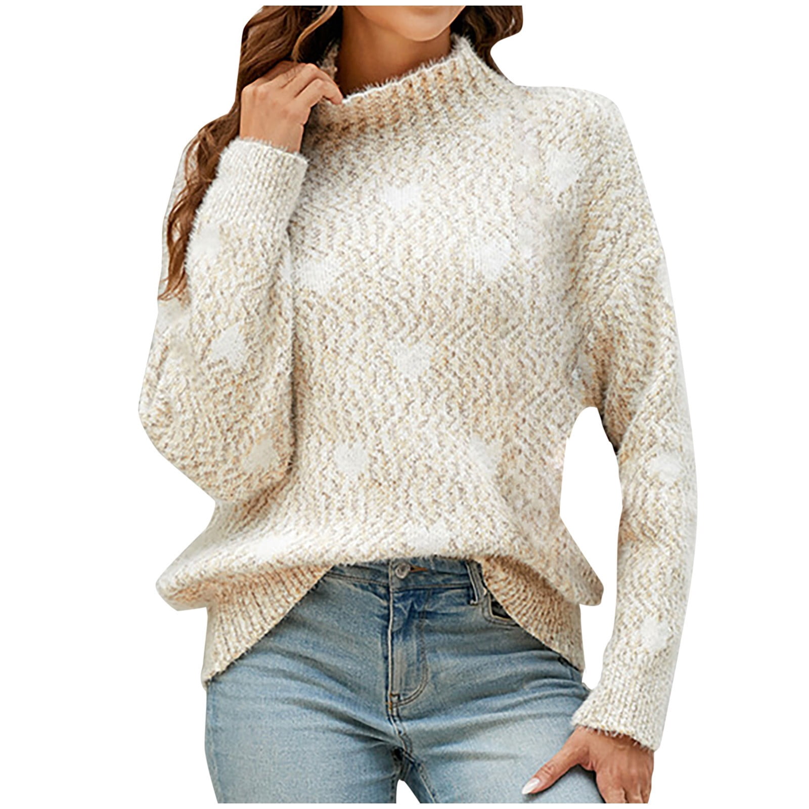 Women's Winter Print Half Turtleneck Long Sleeved Loose Sweater