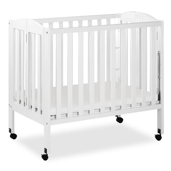 Dream On Me Tessa 2-in-1 Folding Mini Crib | Space-Saving Portable Baby Crib with 2 Adjustable Mattress Levels & Locking Wheels | Solid Pine Wood, Teething Rail | Ideal for Apartments, Daycare & Grand