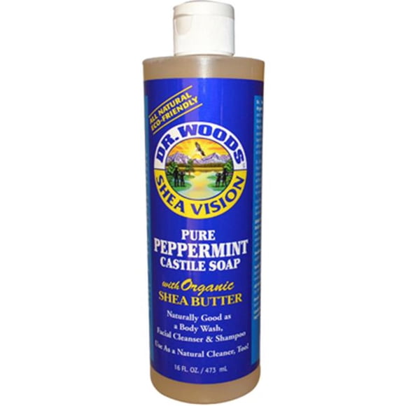 Dr. Woods 0771196 Savon de Castille Pur Shea Vision Menthe Poivrée avec Beurre de Karité Biologique - 16 fl oz