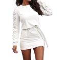 thumbnail image 2 of CEHVOM Mode Femmes Automne Uni Ceinture Manches Longues Translucide Col Rond Mini Robe, 2 of 6