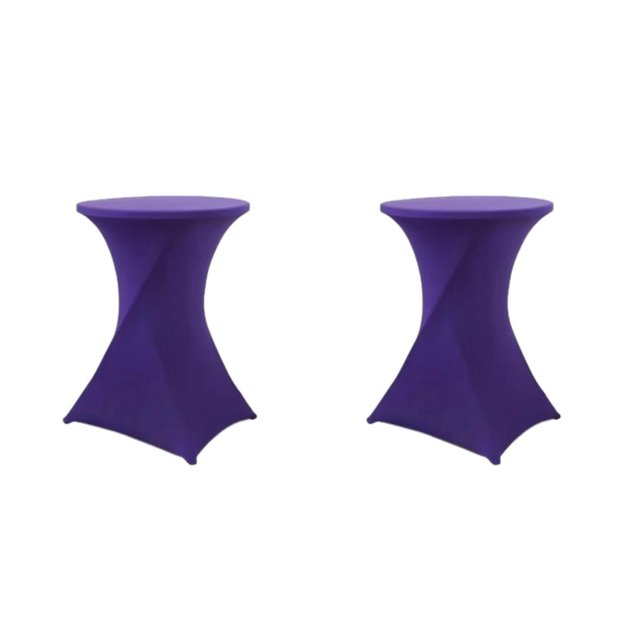 Decodeary Easy Care Elastic Cocktail Table Set High Foot Bar Cover Stain-resistant Hotel Wedding Party Table Cover Polyester purple 2Set