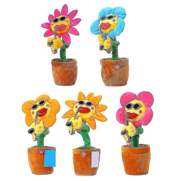 Jouet Fleur de Soleil Verte Chantante et Dansante Simulation Tournesol Dansant Jouant du Saxophone Bluetooth Mu