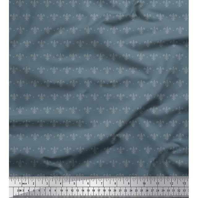 Soimoi Poly Georgette Fabric Dot & Fleur De Lis Damask Decor Fabric Printed Yard 42 Inch Wide