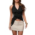 thumbnail image 2 of Women'S Tie Backless Halter Top Y2k Asymmetrical Wrap Going Out Tops Clubbing Party Black S, 2 of 9