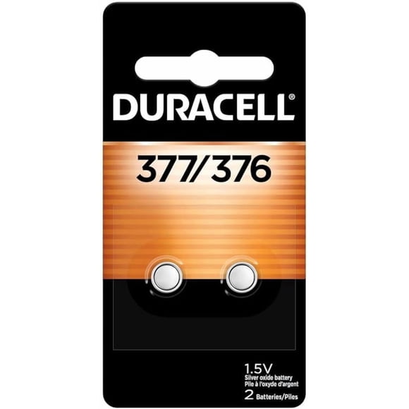 Duracell 377/376 Silver Oxide Button Batteries, 2 Count (Pack of 1), Battery with Long-Lasting Power for Watches, Calculators, and More
