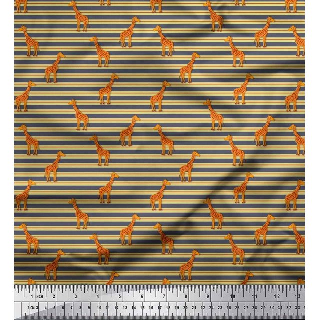 Soimoi Polyester Crepe Fabric Stripe & Giraffe Animal Printed Craft Fabric by The Yard 52 Inch Wide