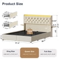 thumbnail image 3 of GUNAITO Cadre de Lit Grand Size avec 4 Tiroirs de Rangement, Revêtement en Velours, Éclairage DEL avec Ports USB et DEL Intégrés, Tête de Lit à Oreilles Moderne avec Rangement Latéral, Beige, 3 of 10