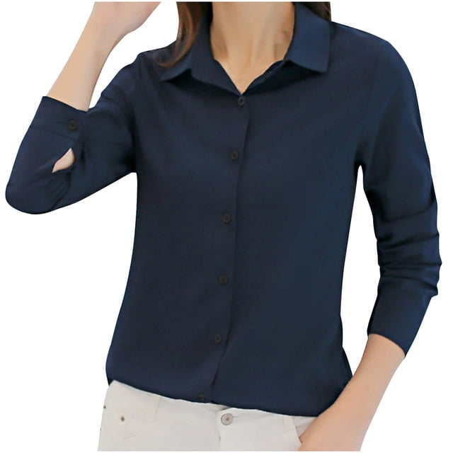 Timegard Hauts Formels pour Femmes Col à Revers Boutonné Chemises à Manches Longues Travail Tenue de Bureau Décontractée Hauts Ajustés