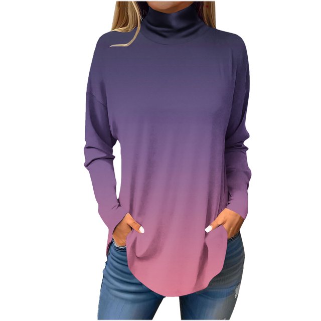 FAIWAD Women's Turtleneck Long Sleeve Tops Basic Layering Irregular U Hem Soft Underwear Tunic Tops
