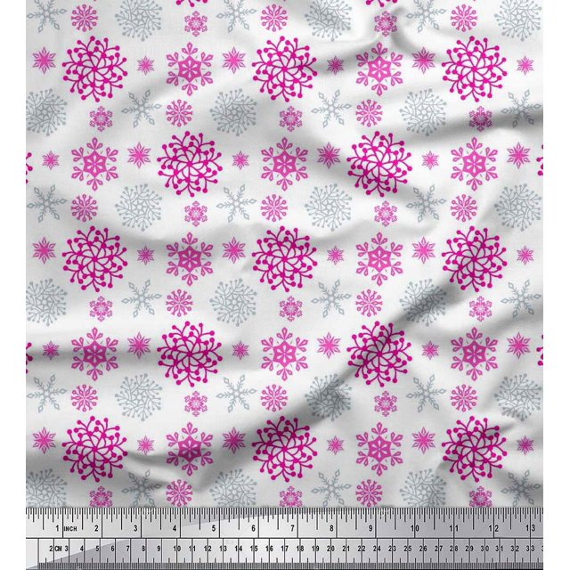 Soimoi Rayon Fabric Snowflake Artistic Decor Fabric Printed Yard 56 Inch Wide