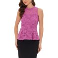 thumbnail image 1 of INSPIRE CHIC Women's Ruffle Neck Keyhole Back Sleeveless Floral Lace Peplum Top Purple S, 1 of 5