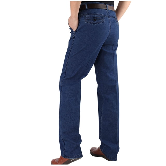 LOVZFMLL Jeans Mens Casual Solid Zipper High Stretch Straight Leg High Waisted Denim Pants