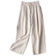 thumbnail image 1 of Timegard Womens Cotton Linen Pants Elastic Waisted Ruched Wide Leg 7/8 Pants Lounge Trousers with Pockets, 1 of 3