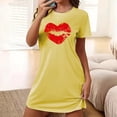 thumbnail image 1 of Sakmal Robe de Maison Moomoo pour Femmes Courte Jaune Légère Grande Taille Robe de Nuit à Manches Courtes Imprimé Cœur Chemises de Nuit pour Femmes, 1 of 5