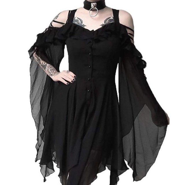 Off Shoulder Dress Summer Womens Fashion Dark In Love Ruffle Sleeves Off Shoulder Gothic Midi Dress
