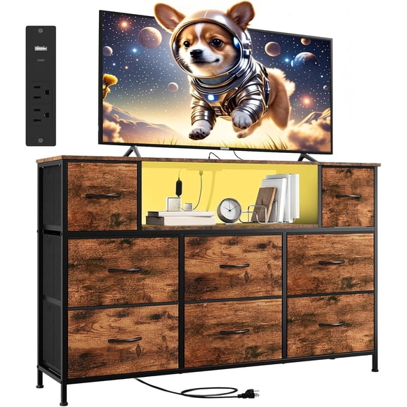 8 Drawers Dresser TV Stand for up to 55 inch TV, Fabric Chest of Drawers for Bedroom Living Room Hallway
