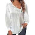 thumbnail image 1 of Yuyuzo Womens Puff Long Sleeve Shirts Collared Button V Neck Tunic Tops Textured Loose Fall Blouses, 1 of 7