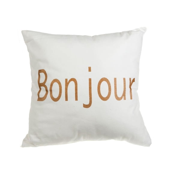 Bonjour - Blanc Toile Rempli Cushion- Ensemble De 2
