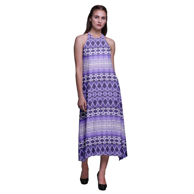 Bimba Robe Teinture sur Nœuds Décontractée Longue Dos Nu à Col Licou pour Femmes, Robe de Plage Imprimée - Grand