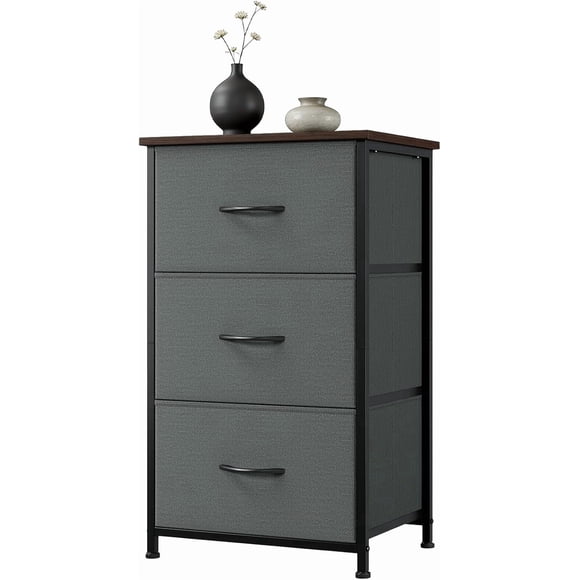 Commode Élégante à 3 Tiroirs avec Bacs en Tissu Amovibles, Organisateur de Rangement Multifonction pour Chambre, Salon, Garde-Robe, Entrée, Couloir, Buanderie - Imprimé Grain de Bois, Assemblage Facile Gain de Place