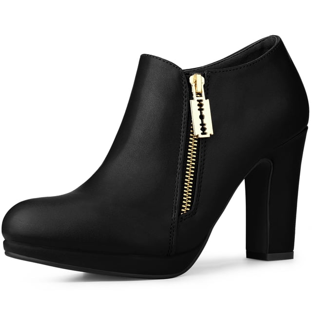 Unique Bargains Women's Chunky High Heel Platform Round Toe Ankle Boots